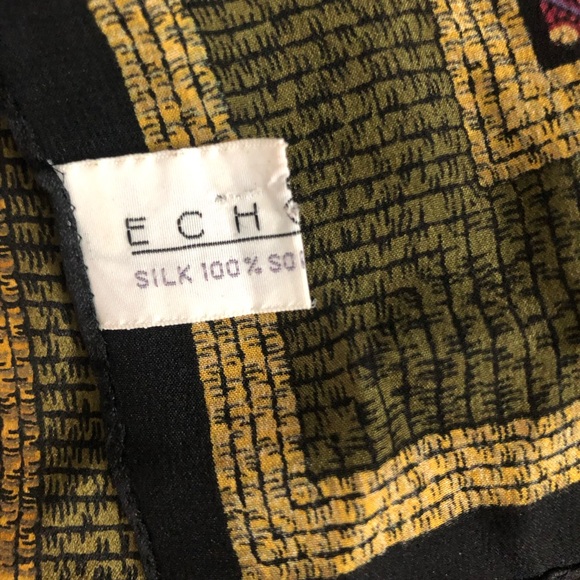 Vintage Echo Elegant Burgundy and Gold Silk Scarf - Picture 5 of 6